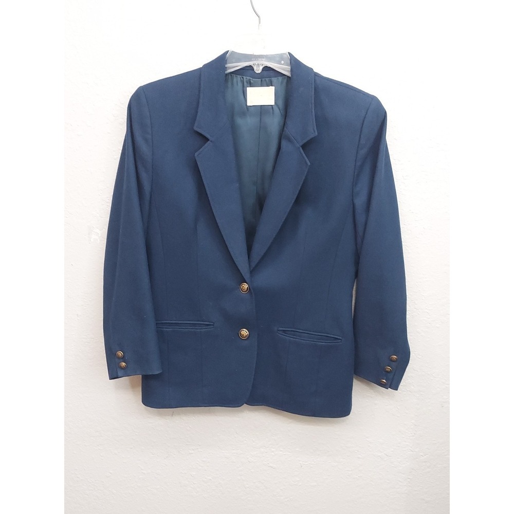 Vtg Pendleton Blazer Women Medium Blue Wool‎ 2 Button Career Missing Button